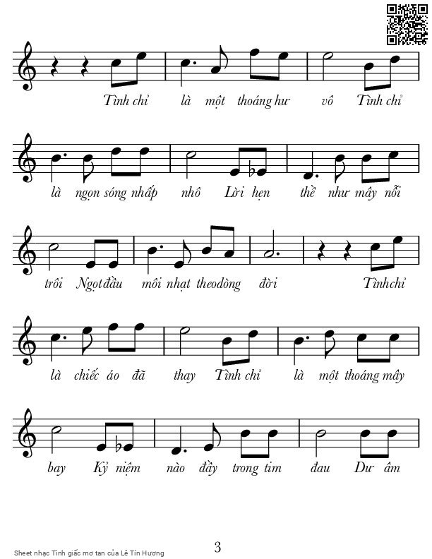 Page 3 of Sheet music PDF Tình giấc mơ tan - Lê Tín Hương