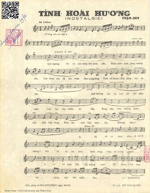 Page 2 of Sheet music PDF Tình hoài hương - Phạm Duy
