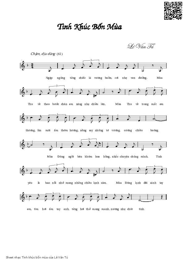 Page 1 of Sheet music PDF Tình khúc bốn mùa - Lê Vân Tú
