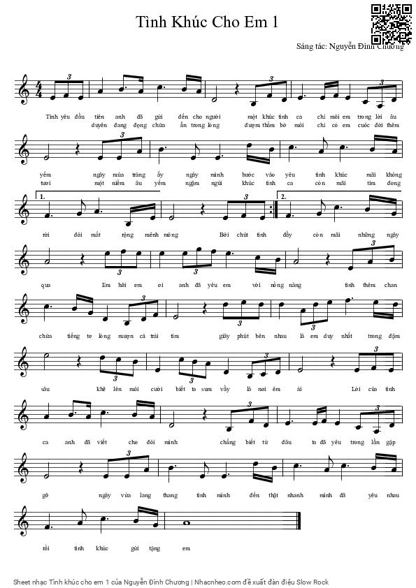 Page 1 of Sheet music PDF Tình khúc cho em 1 - Nguyễn Đình Chương