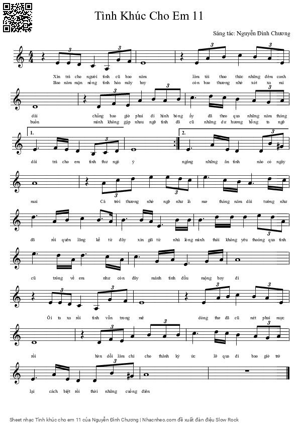 Sheet PDF of Tình khúc cho em 11