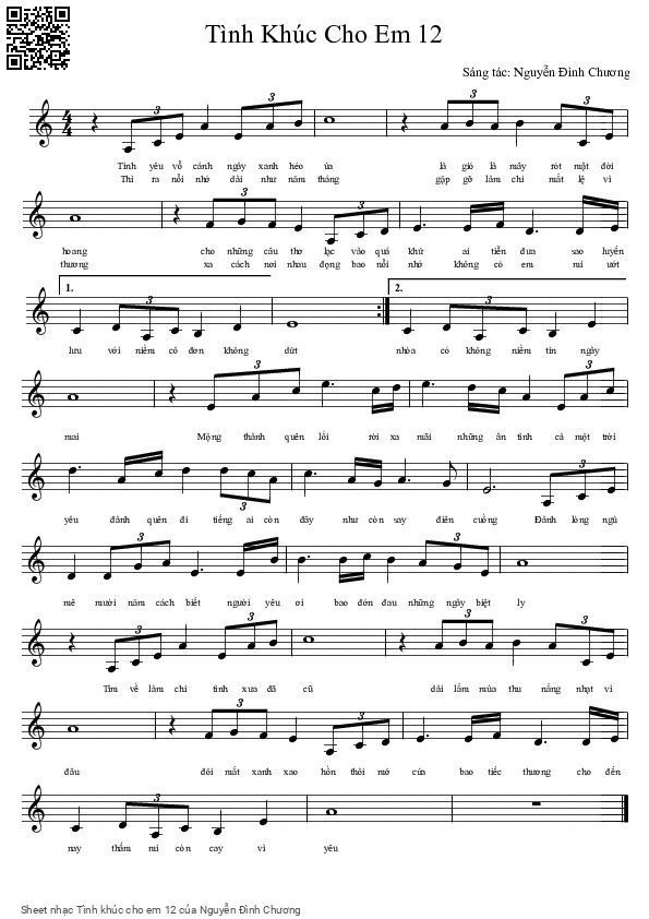 Sheet PDF of Tình khúc cho em 12