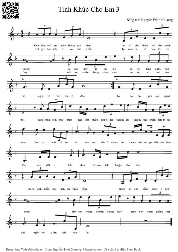 Sheet PDF of Tình khúc cho em 3