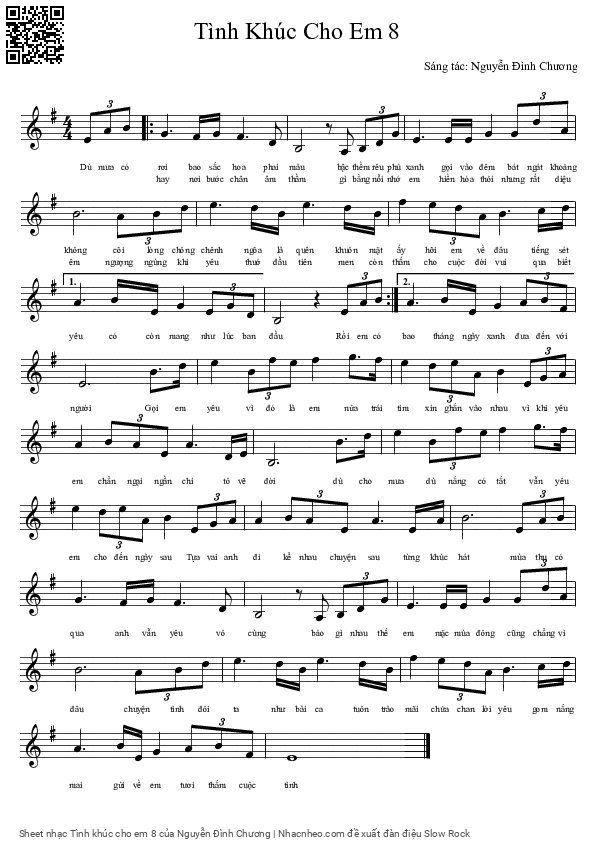 Sheet PDF of Tình khúc cho em 8
