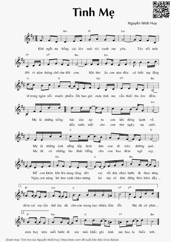 Sheet PDF of Tình mẹ - Nguyễn Nhất Huy