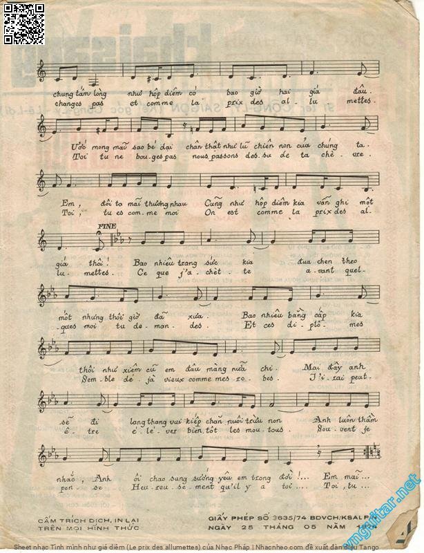 Page 3 of Sheet music PDF Tình mình như giá diêm (Le prix des allumettes) - Nhạc Pháp