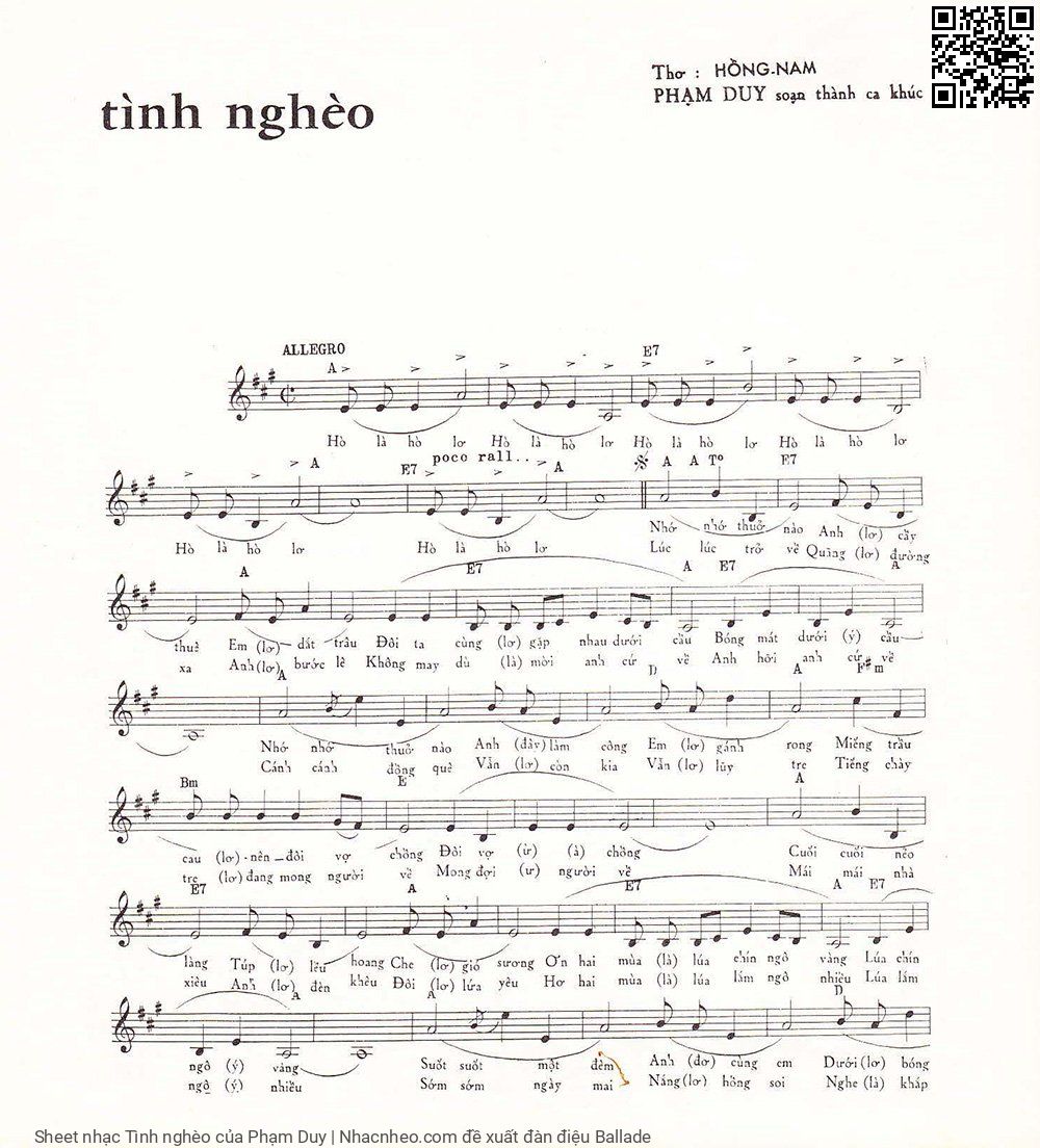 Sheet PDF of Tình nghèo - Phạm Duy