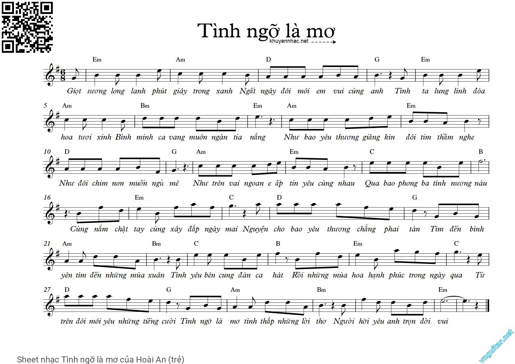 Page 1 of Sheet music PDF Tình ngỡ là mơ - Hoài An (trẻ)