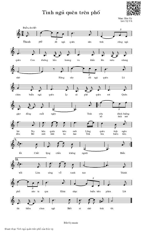 Sheet PDF of Tình ngủ quên trên phố