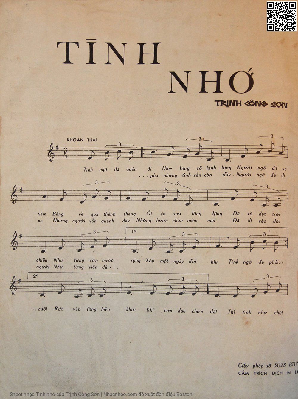 Page 2 of Sheet music PDF Tình nhớ - Trịnh Công Sơn