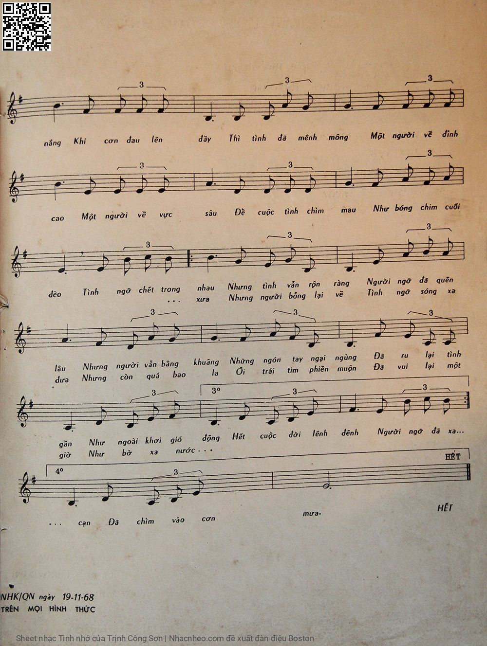 Page 3 of Sheet music PDF Tình nhớ - Trịnh Công Sơn