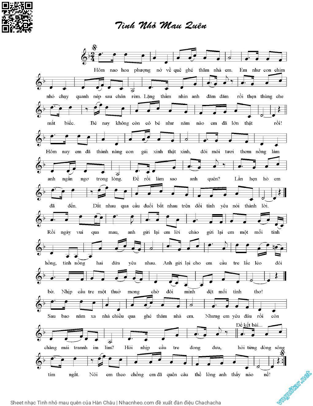 Sheet PDF of Tình nhỏ mau quên