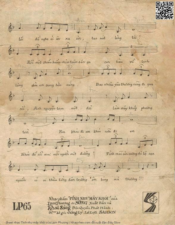 Page 3 of Sheet music PDF Tình như mây khói - Lam Phương