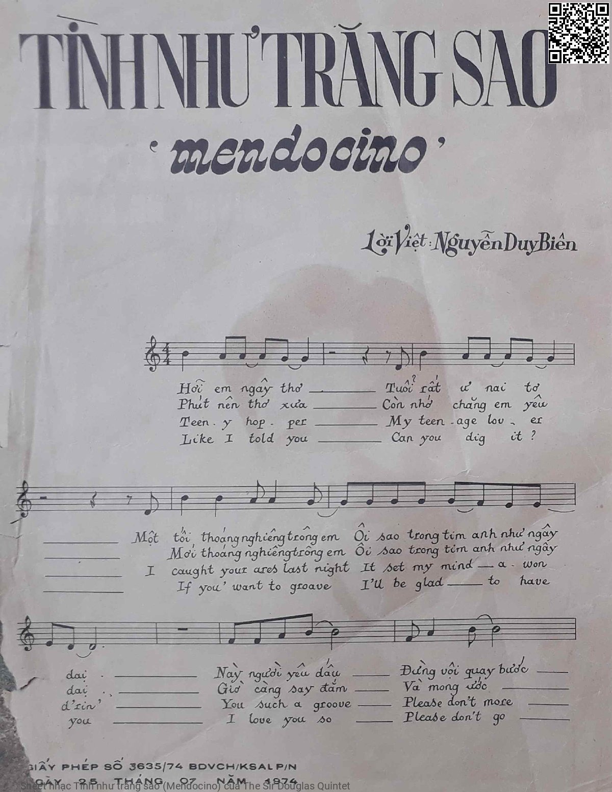 Page 2 of Sheet music PDF Tình như trăng sao (Mendocino) - The Sir Douglas Quintet