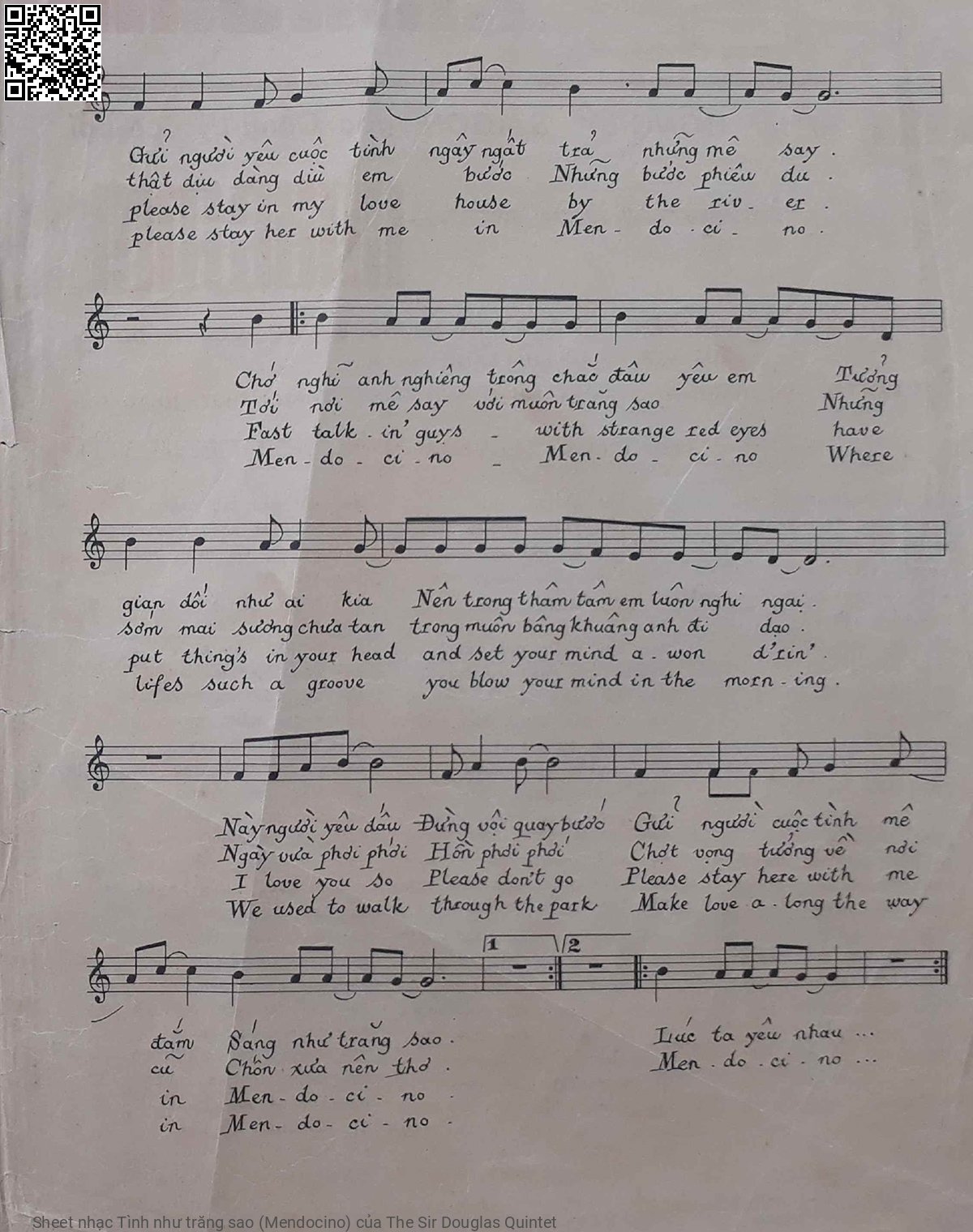 Page 3 of Sheet music PDF Tình như trăng sao (Mendocino) - The Sir Douglas Quintet