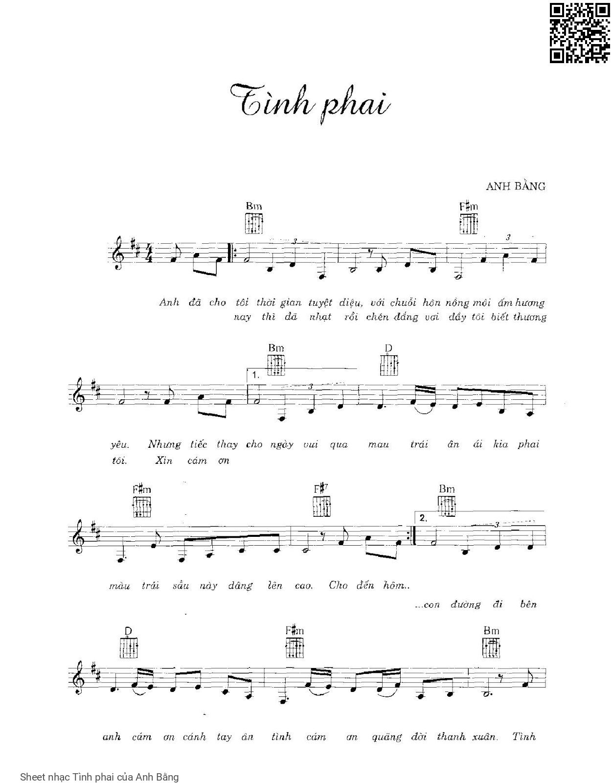 Sheet PDF of Tình phai - Anh Bằng
