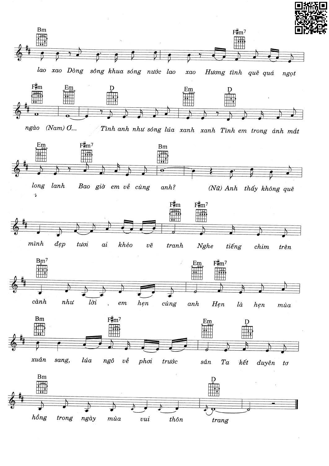 Page 2 of Sheet music PDF Tình quê mùa hẹn - Võ Đông Điền