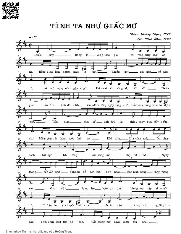 Page 1 of Sheet music PDF Tình ta như giấc mơ - Hoàng Trọng