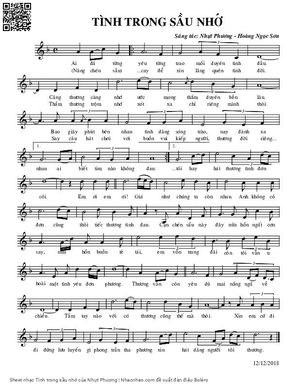 Sheet PDF of Tình trong sầu nhớ