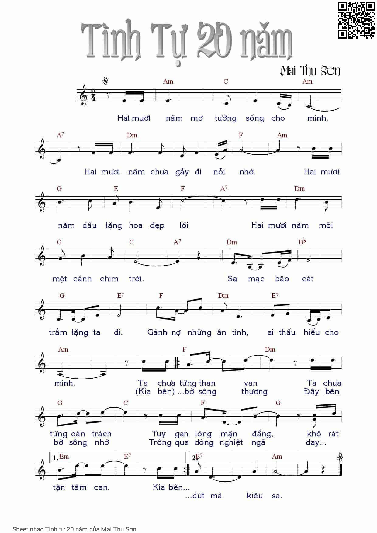 Sheet PDF of Tình tự 20 năm