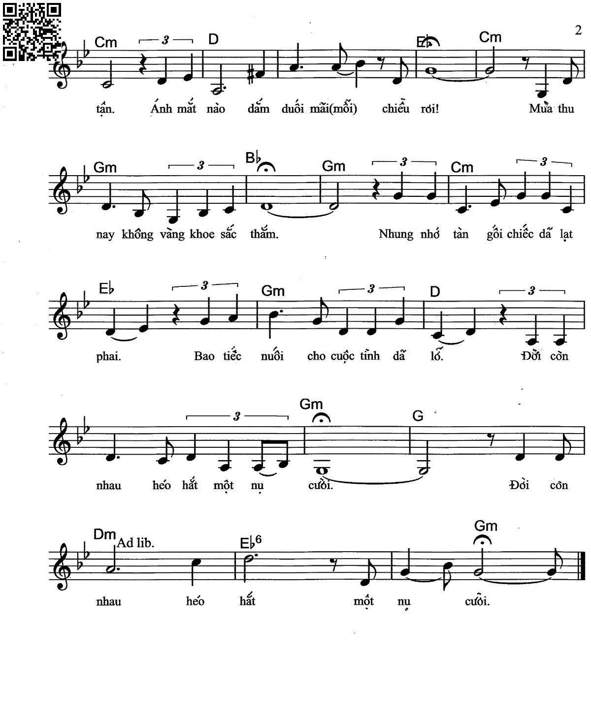 Page 2 of Sheet music PDF Tình úa - Thiên Phương