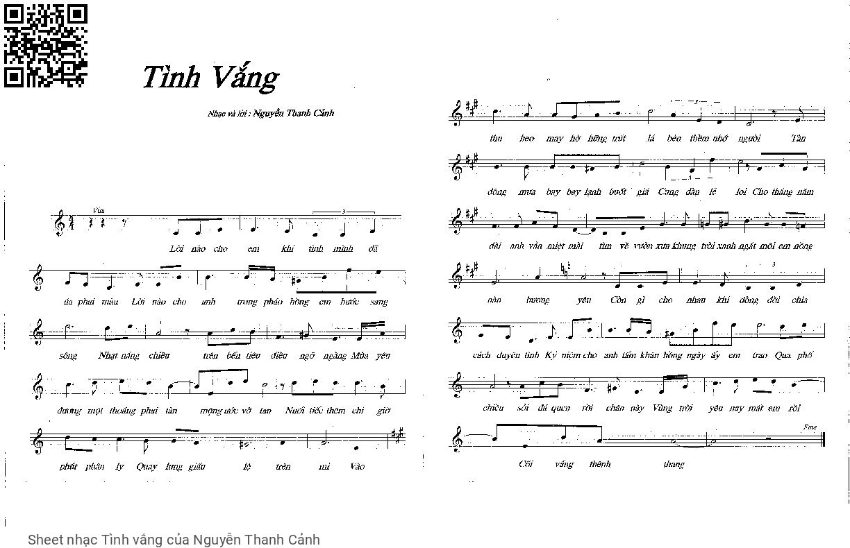 Page 1 of Sheet music PDF Tình vắng - Nguyễn Thanh Cảnh