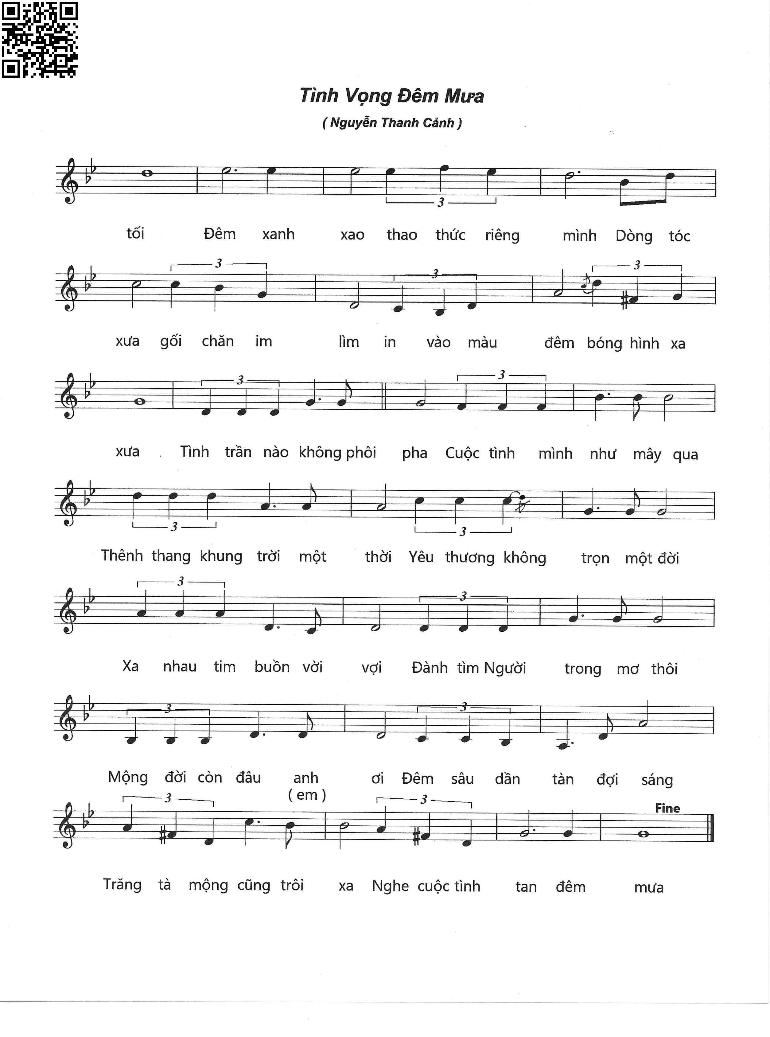 Page 2 of Sheet music PDF Tình vọng đêm mưa - Nguyễn Thanh Cảnh
