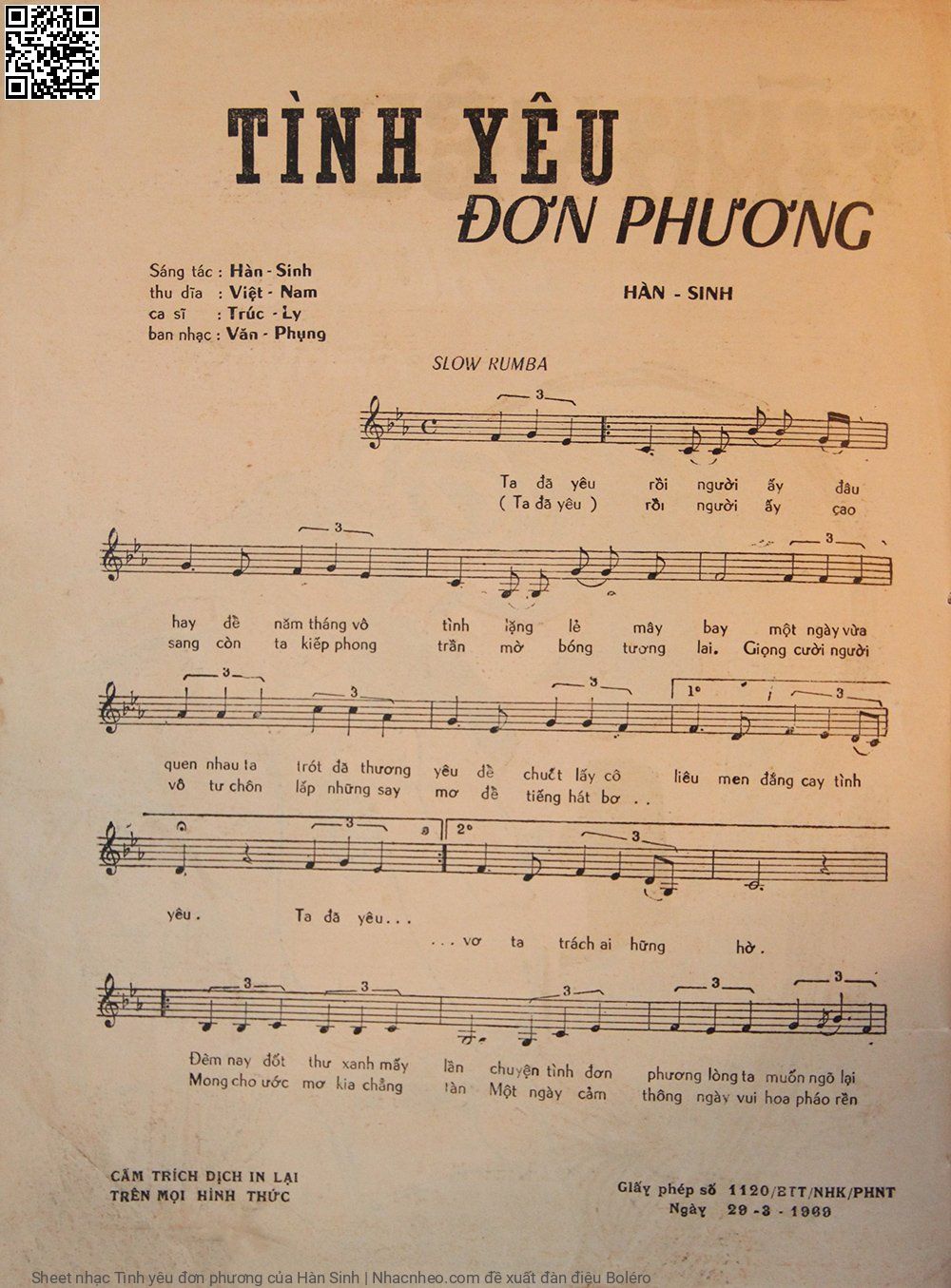 Page 2 of Sheet music PDF Tình yêu đơn phương - Hàn Sinh