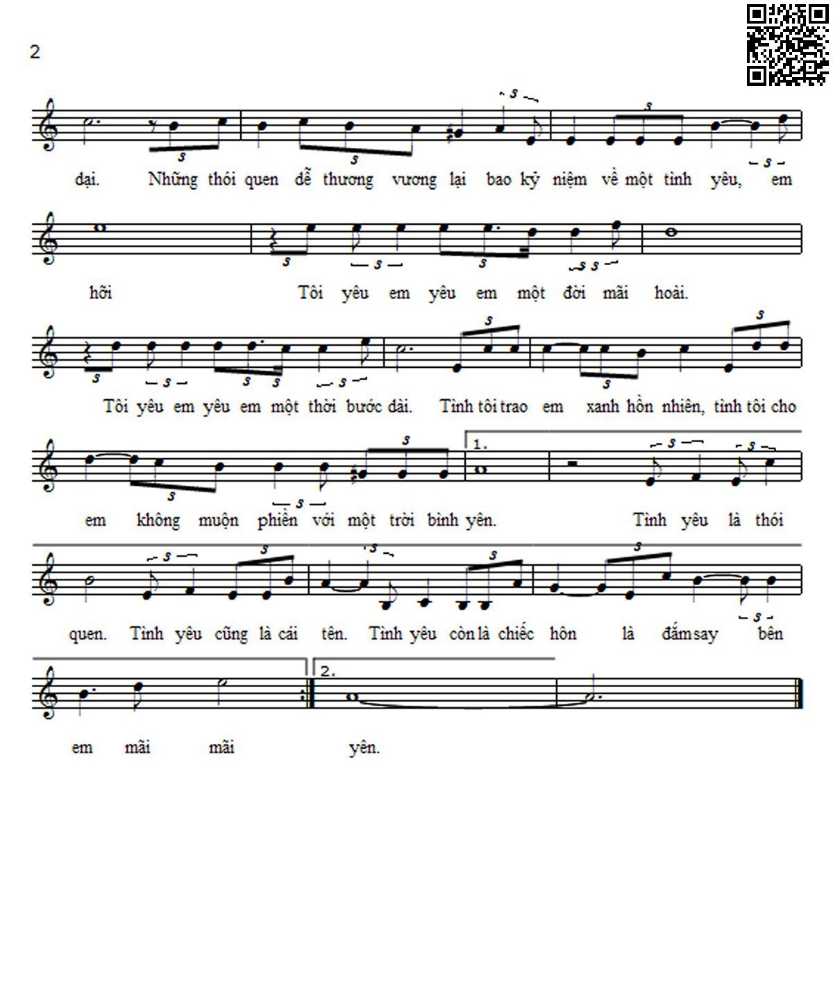 Page 2 of Sheet music PDF Tình yêu hồn nhiên - Nguyễn Hoàng Văn