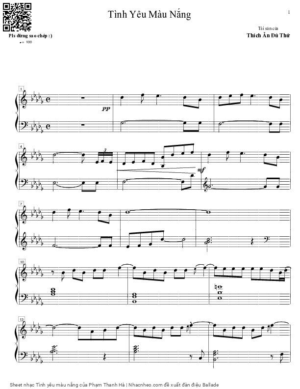 Sheet PDF of Tình yêu màu nắng