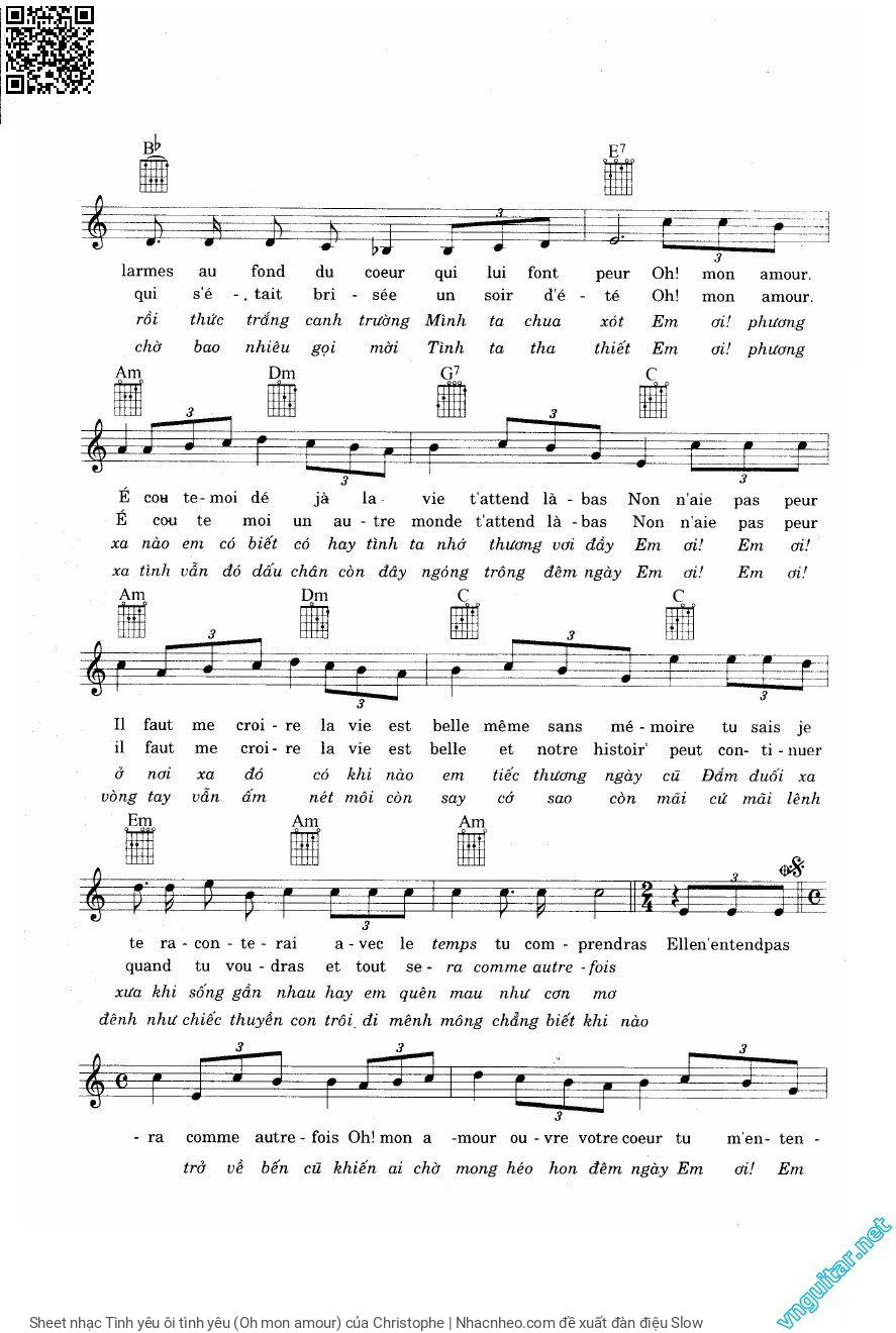 Page 2 of Sheet music PDF Tình yêu ôi tình yêu (Oh mon amour) - Christophe