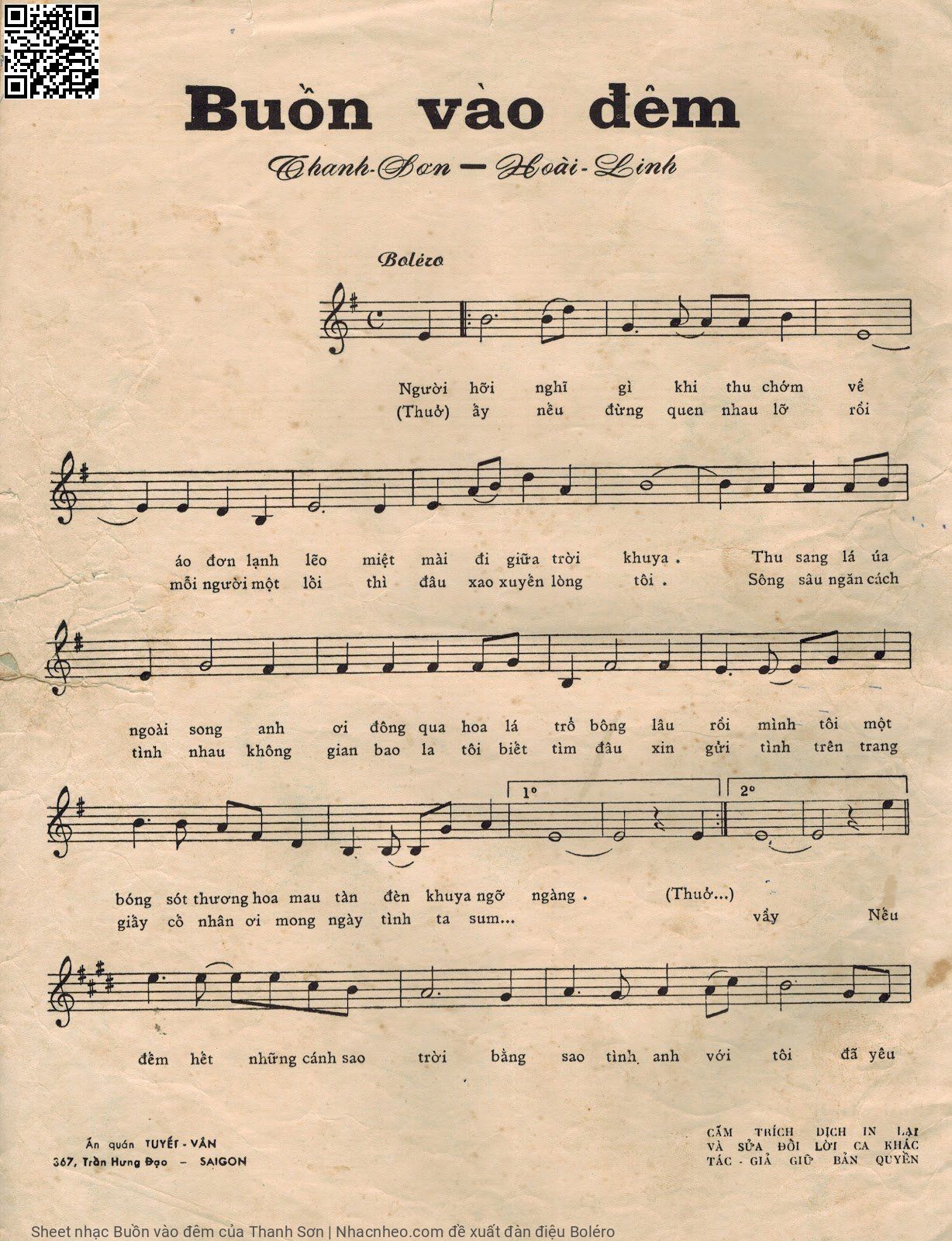 Page 2 of Sheet music PDF Buồn vào đêm - Thanh Sơn