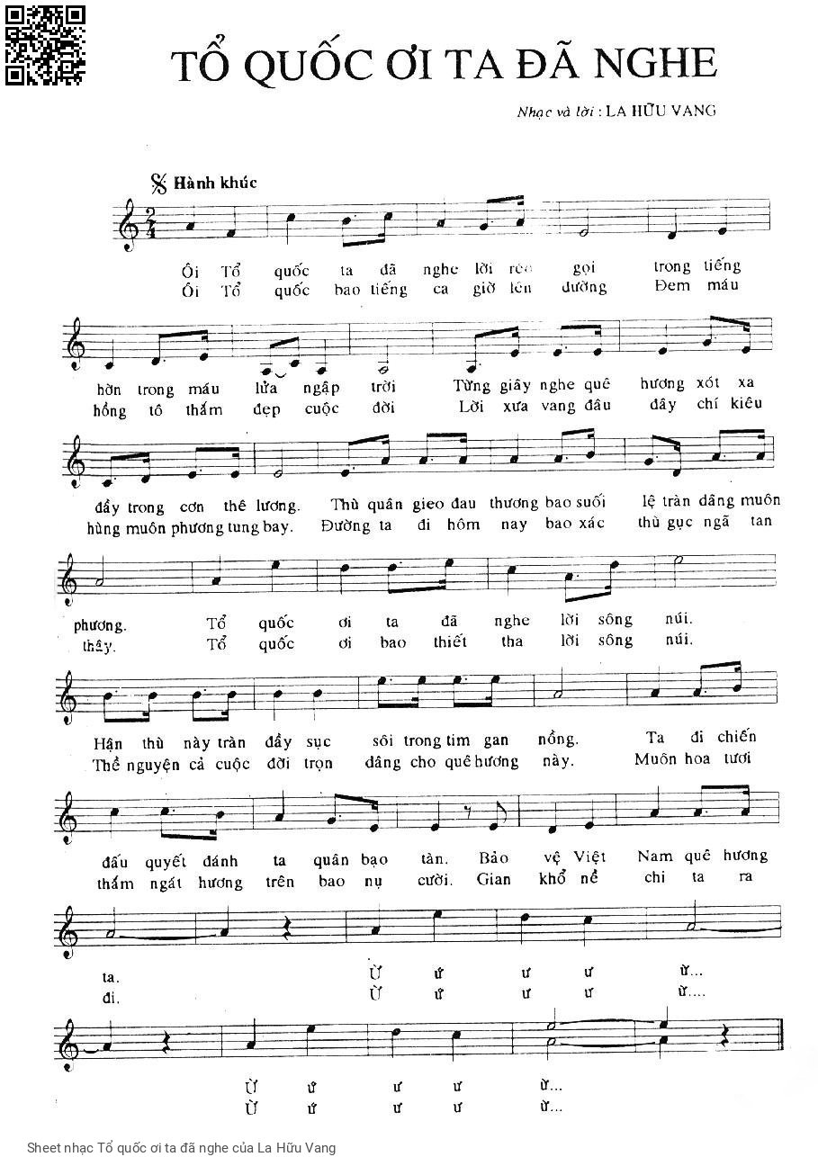 Sheet PDF of Tổ quốc ơi ta đã nghe