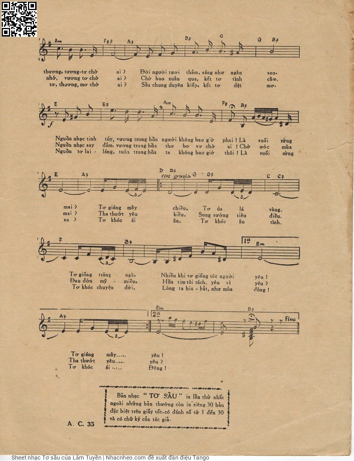 Page 3 of Sheet music PDF Tơ sầu - Lâm Tuyền