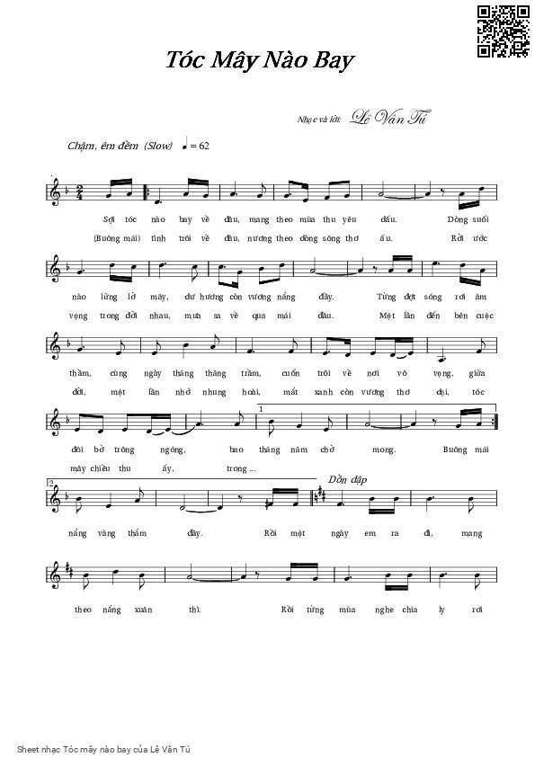 Sheet PDF of Tóc mây nào bay