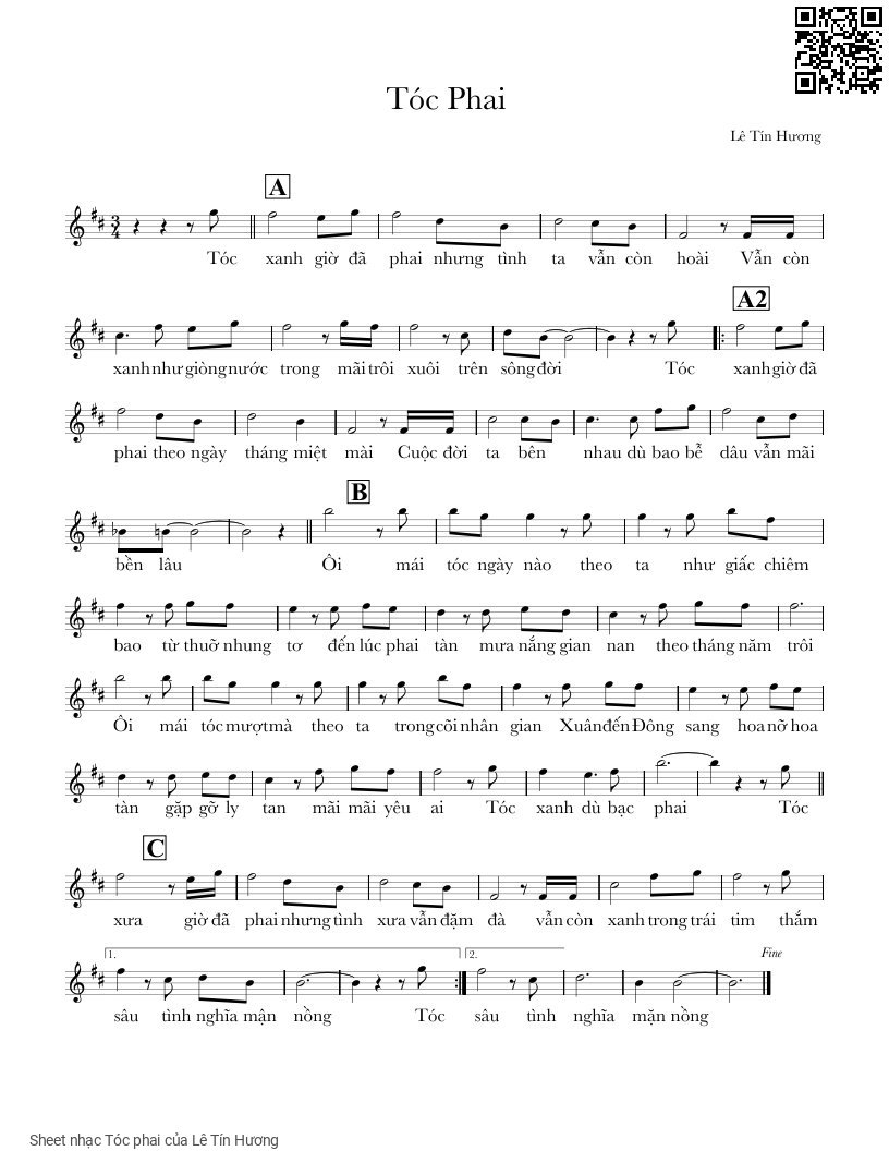 Page 1 of Sheet music PDF Tóc phai - Lê Tín Hương