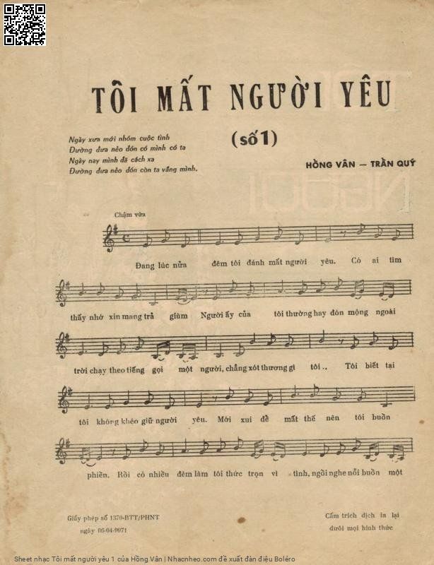 Page 2 of Sheet music PDF Tôi mất người yêu 1 - Hồng Vân