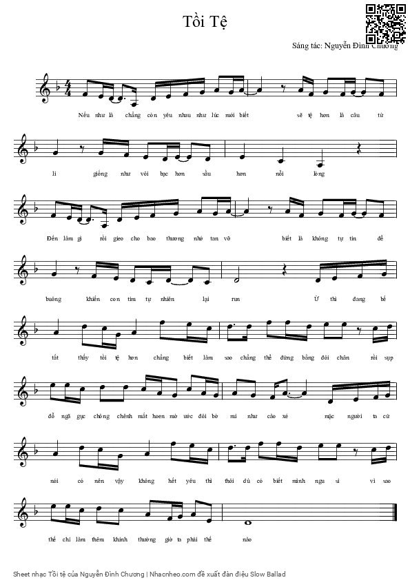 Page 1 of Sheet music PDF Tồi tệ - Nguyễn Đình Chương
