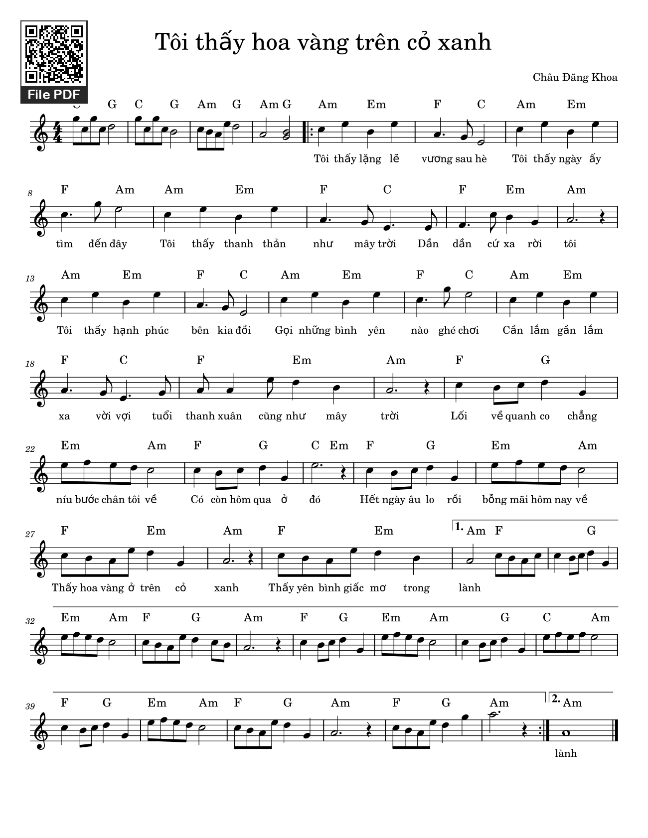 Sheet PDF of Tôi thấy hoa vàng trên cỏ xanh