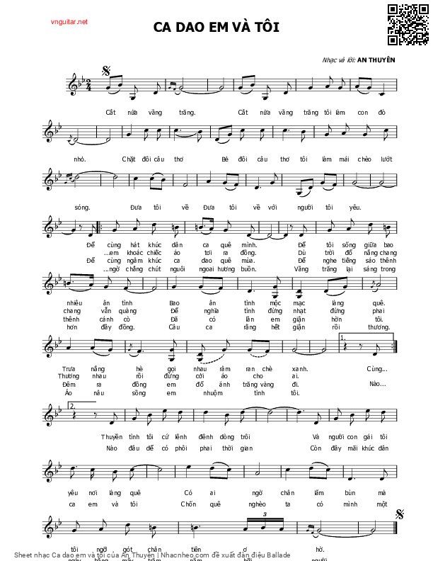 Sheet PDF of Ca dao em và tôi