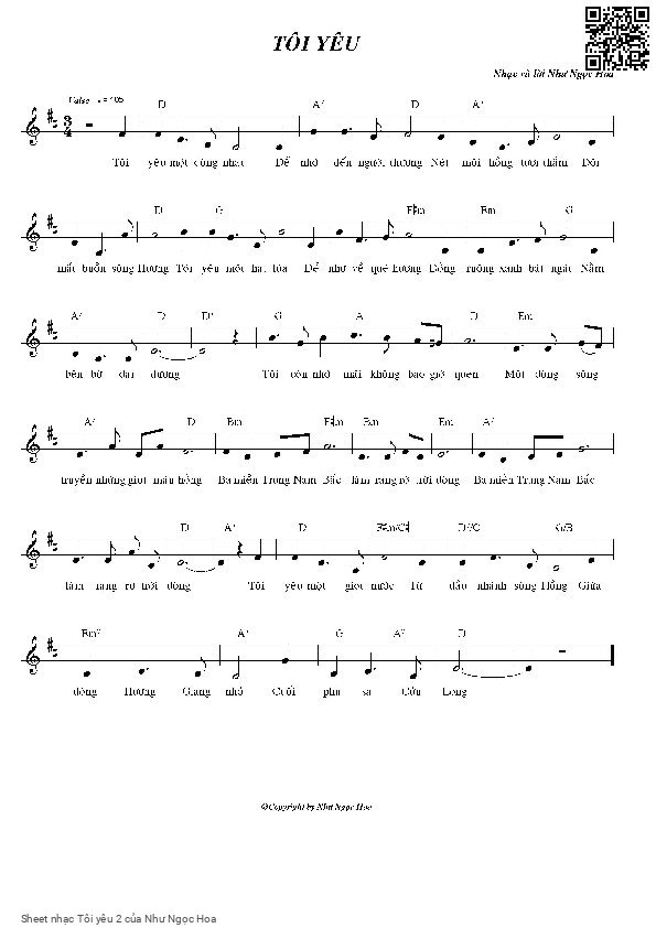Page 1 of Sheet music PDF Tôi yêu 2 - Như Ngọc Hoa