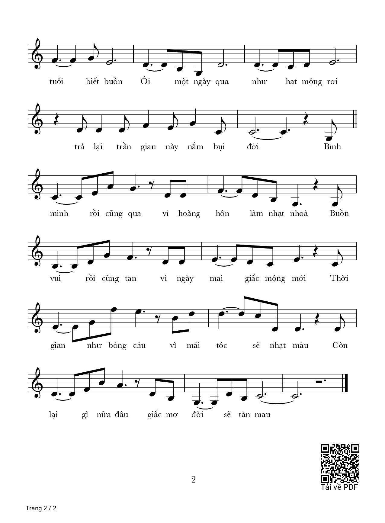 Page 2 of Sheet music PDF Trả lại cho đời - Lê Tín Hương