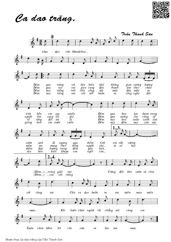 Sheet PDF of Ca dao trăng - Trần Thanh Sơn