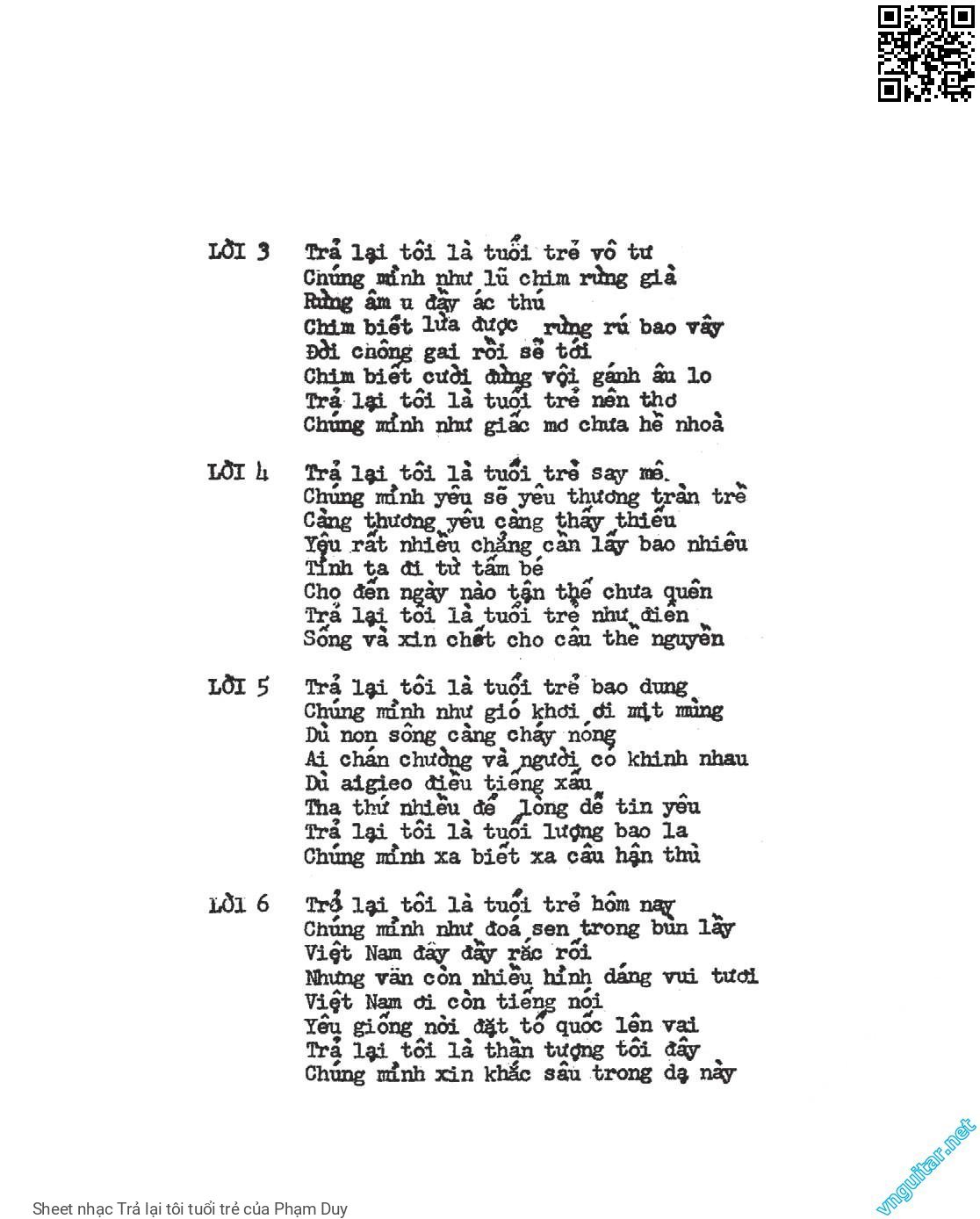 Page 2 of Sheet music PDF Trả lại tôi tuổi trẻ - Phạm Duy