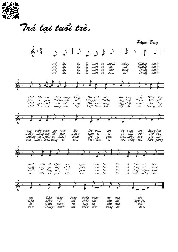 Page 3 of Sheet music PDF Trả lại tôi tuổi trẻ - Phạm Duy