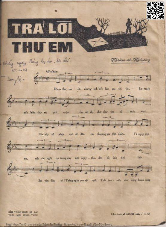 Page 2 of Sheet music PDF Trả lời thư em - Trầm Tử Thiêng