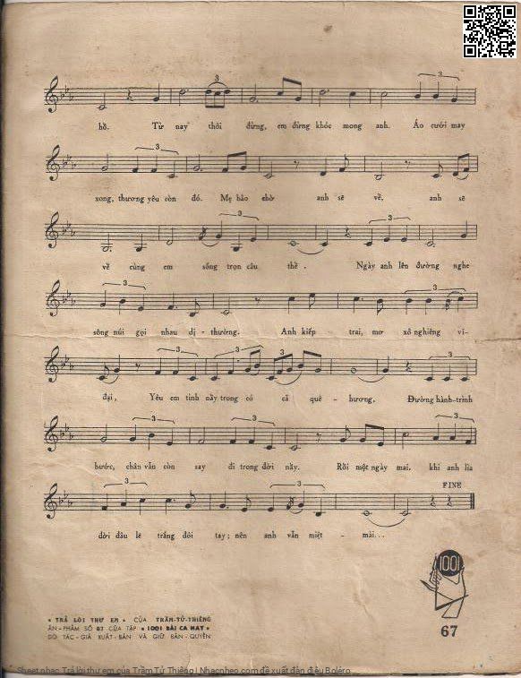 Page 3 of Sheet music PDF Trả lời thư em - Trầm Tử Thiêng