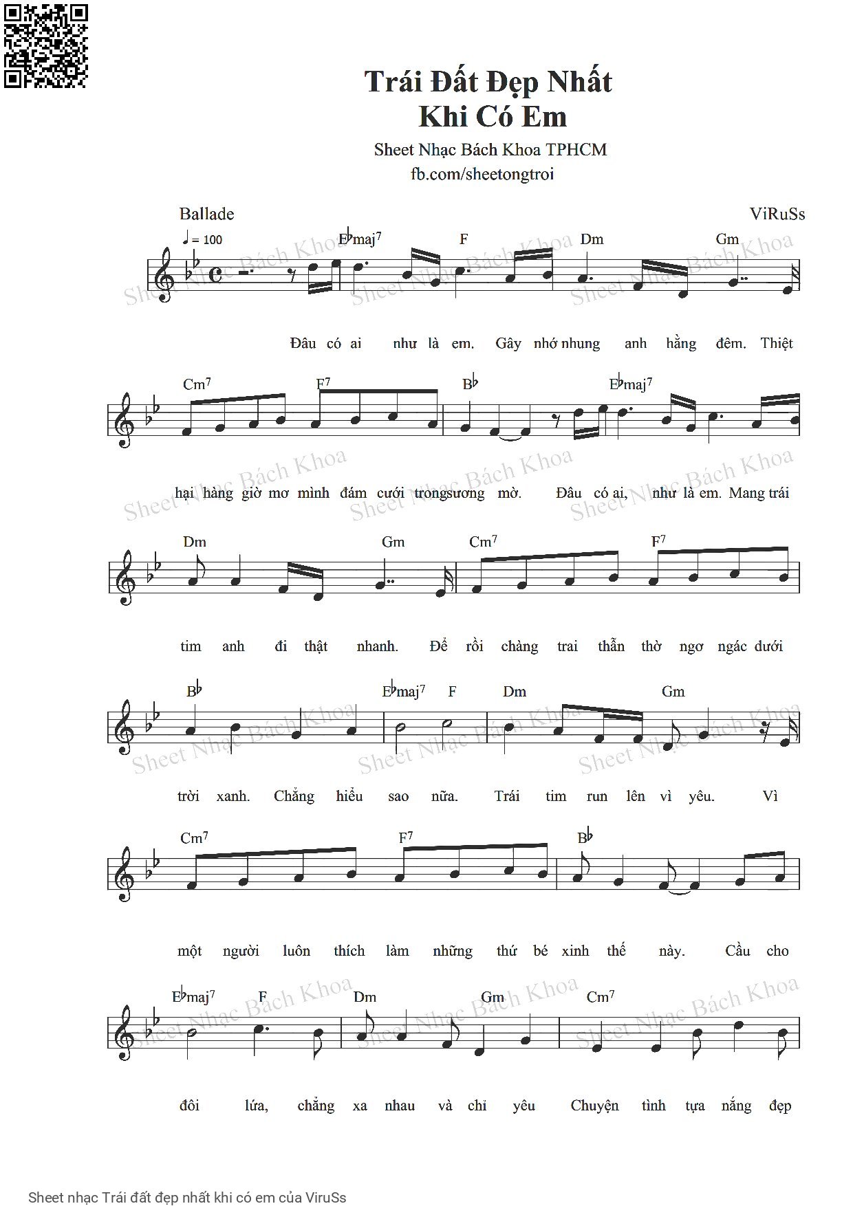 Page 1 of Sheet music PDF Trái đất đẹp nhất khi có em - ViruSs