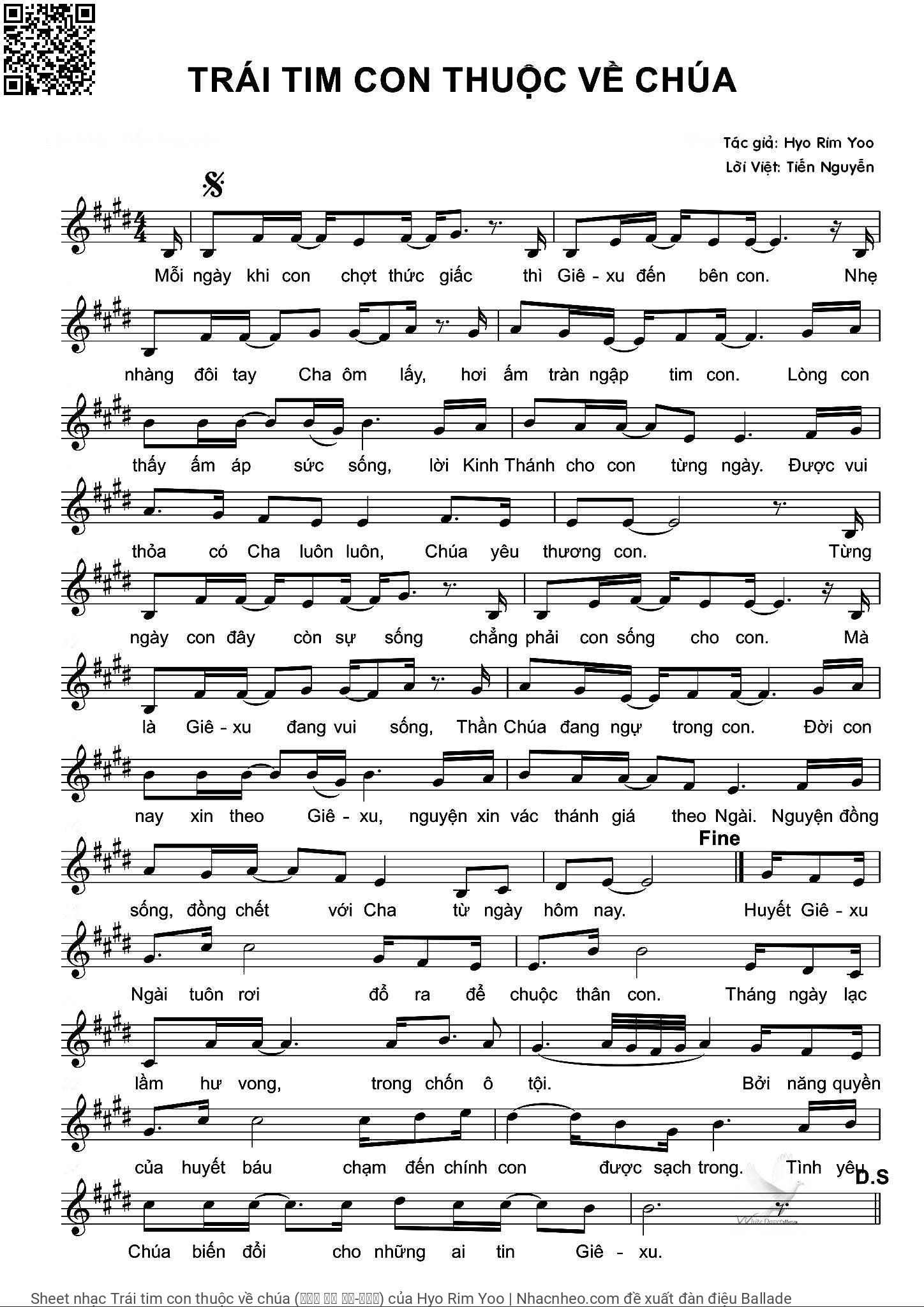 Page 1 of Sheet music PDF Trái tim con thuộc về chúa (이제는 내가 없고-유효림) - Hyo Rim Yoo