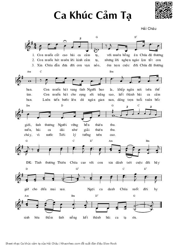 Sheet PDF of Ca khúc cảm tạ
